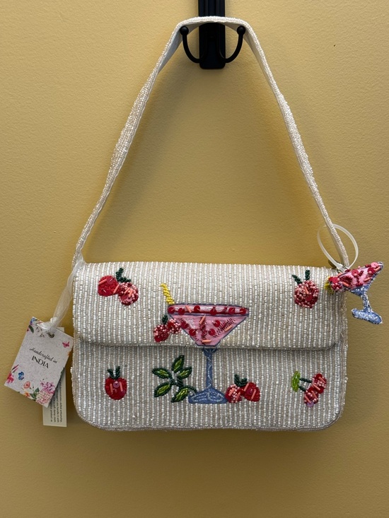 Handcrafted in India Handbags - Handcrafted Beaded White Cherry Martini Shoulder Bag NWT Tik Tok Viral